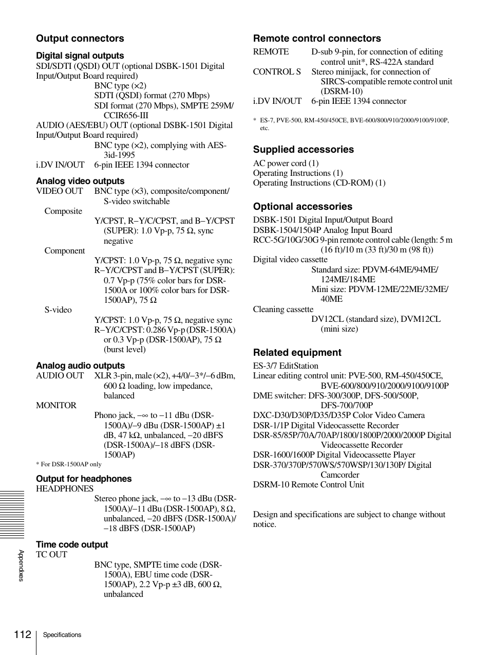 Sony 1500AP User Manual | Page 112 / 125