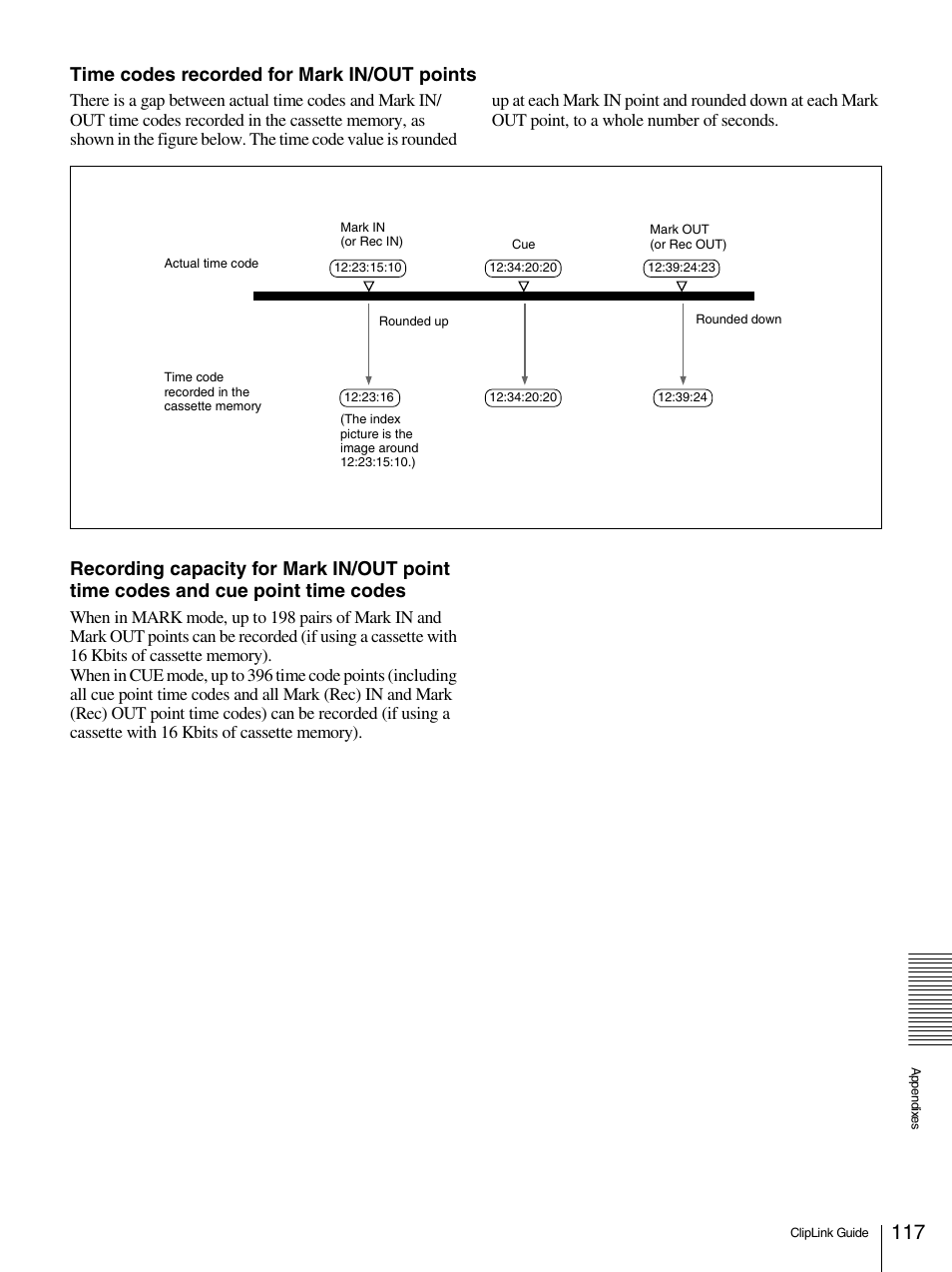 Time codes recorded for mark in/out points | Sony 1500AP User Manual | Page 117 / 125