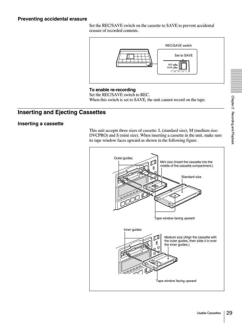 Inserting and ejecting cassettes, Preventing accidental erasure, Inserting a cassette | Sony 1500AP User Manual | Page 29 / 125