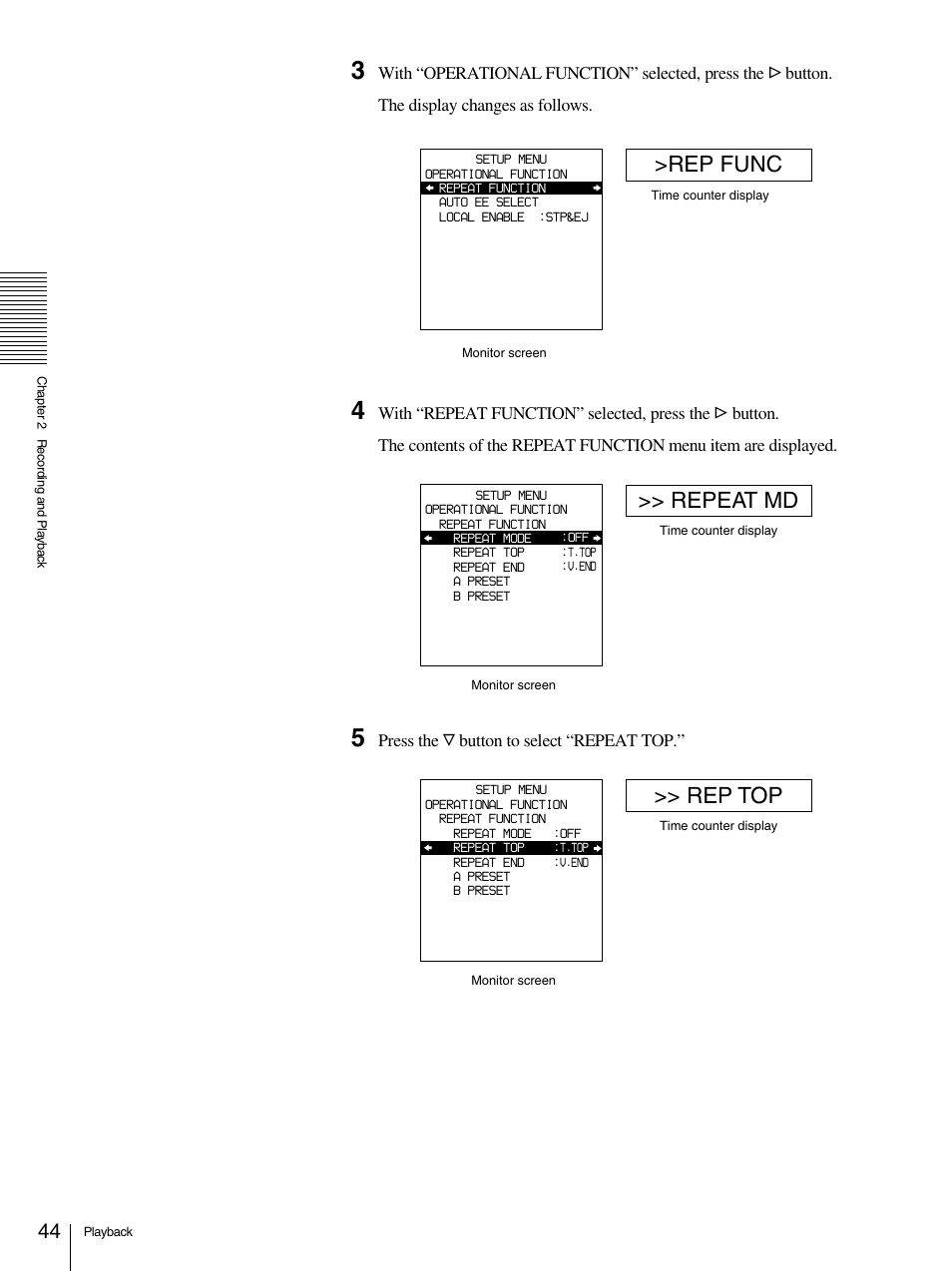 Rep func, Repeat md, Rep top | Sony 1500AP User Manual | Page 44 / 125