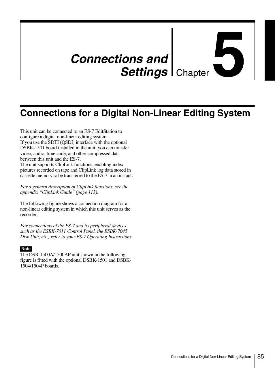 Chapter 5 connections and settings, 5 “connections and settings | Sony 1500AP User Manual | Page 85 / 125