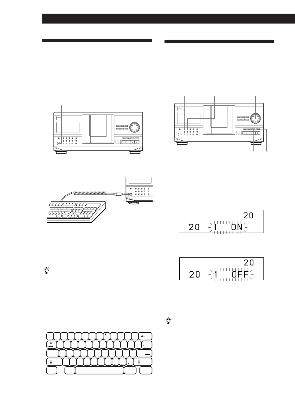 2 0 1 o n, 2 0 1 o f f, Storing specific tracks (delete bank) | Storing information about cds (custom files) | Sony CDP-CX240 User Manual | Page 26 / 32