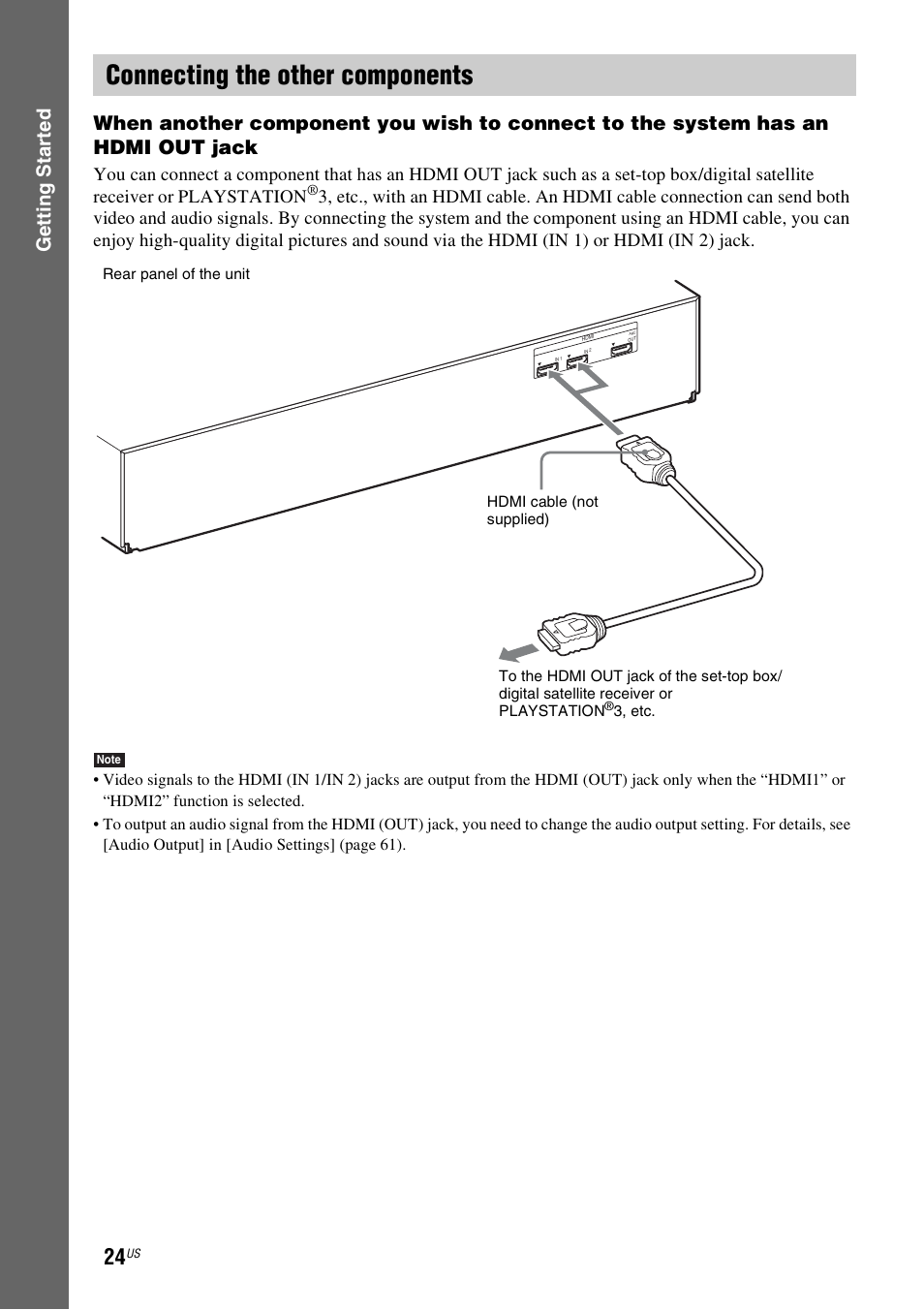 Connecting the other components, E 24) | Sony IZ1000W User Manual | Page 24 / 88