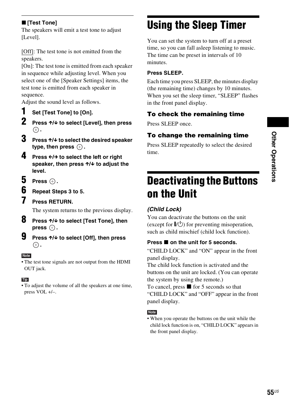 Using the sleep timer, Deactivating the buttons on the unit, Deactivating the buttons on | The unit, E 55) | Sony IZ1000W User Manual | Page 55 / 88