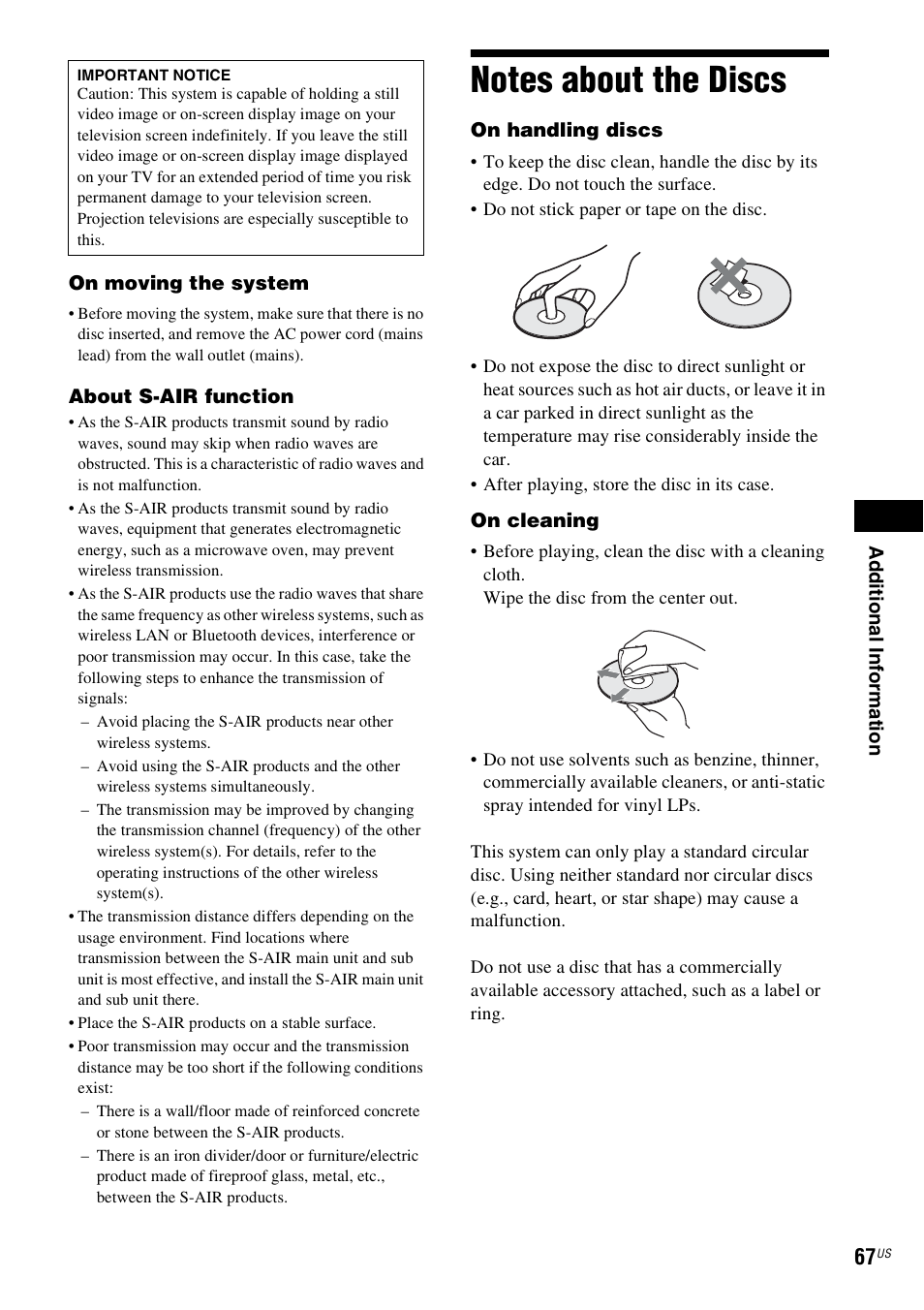 Notes about the discs | Sony IZ1000W User Manual | Page 67 / 88