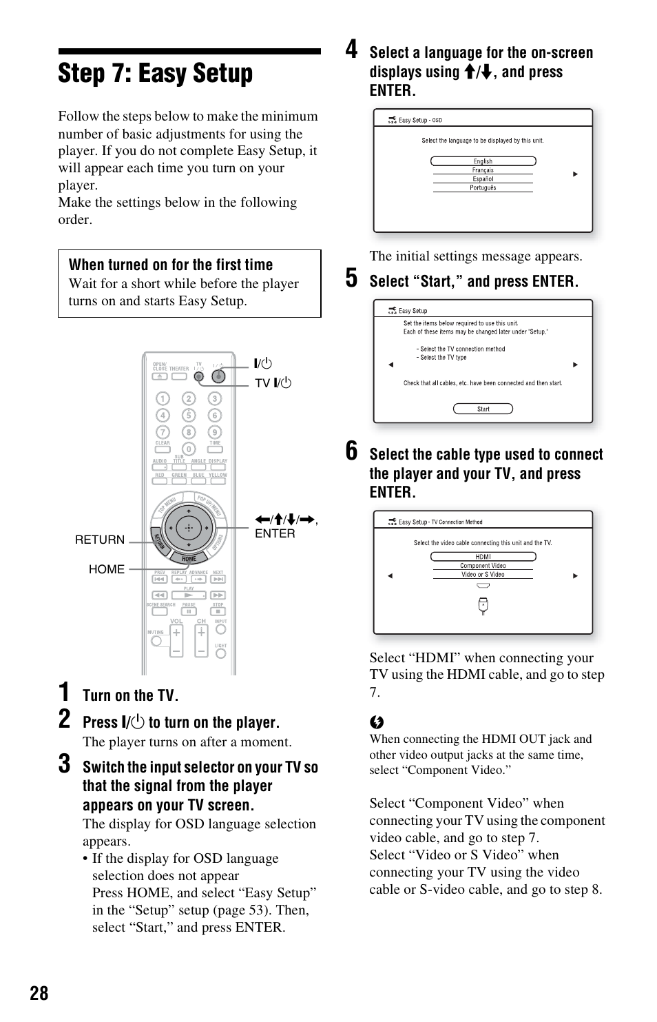 Step 7: easy setup | Sony BDP-BX1 User Manual | Page 28 / 79