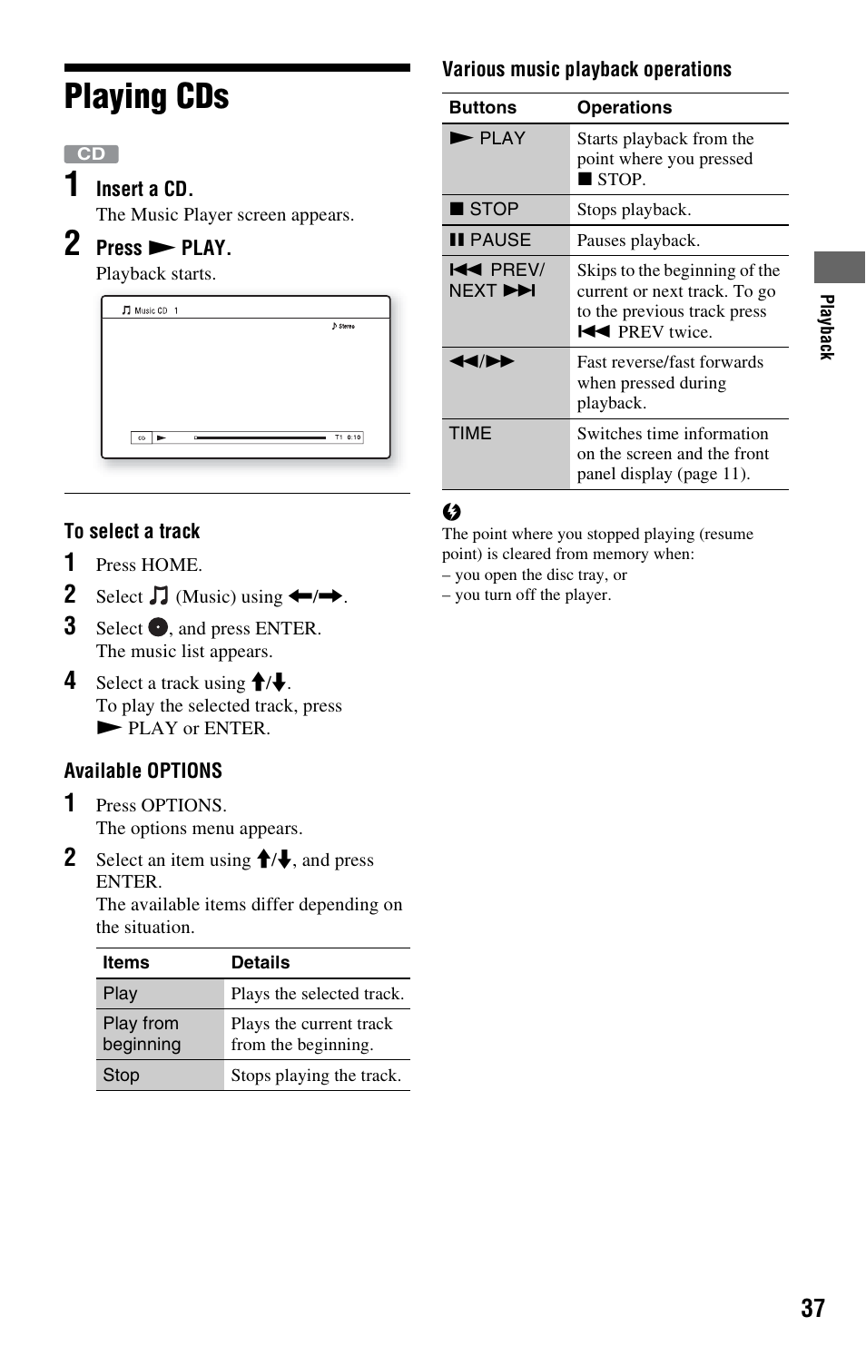 Playing cds, Playing cds 1 | Sony BDP-BX1 User Manual | Page 37 / 79