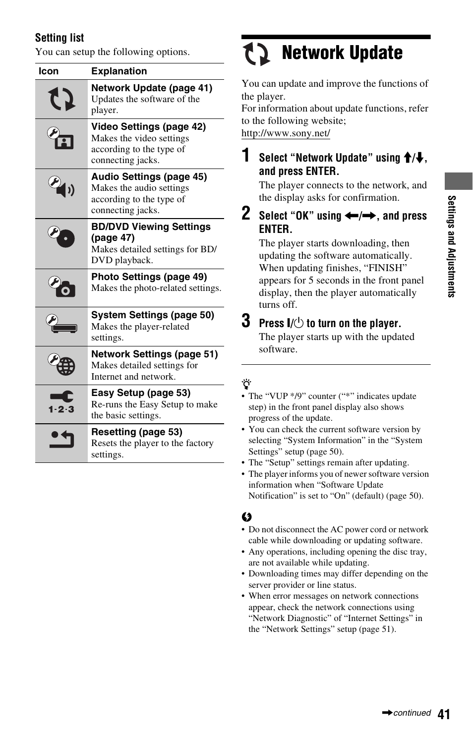 Network update | Sony BDP-BX1 User Manual | Page 41 / 79