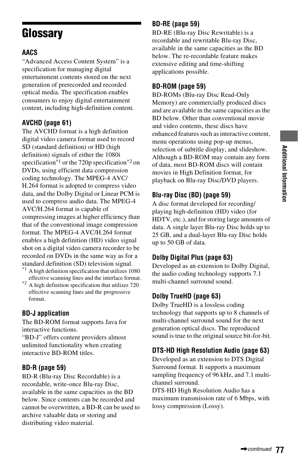 Glossary | Sony BDP-BX1 User Manual | Page 77 / 79