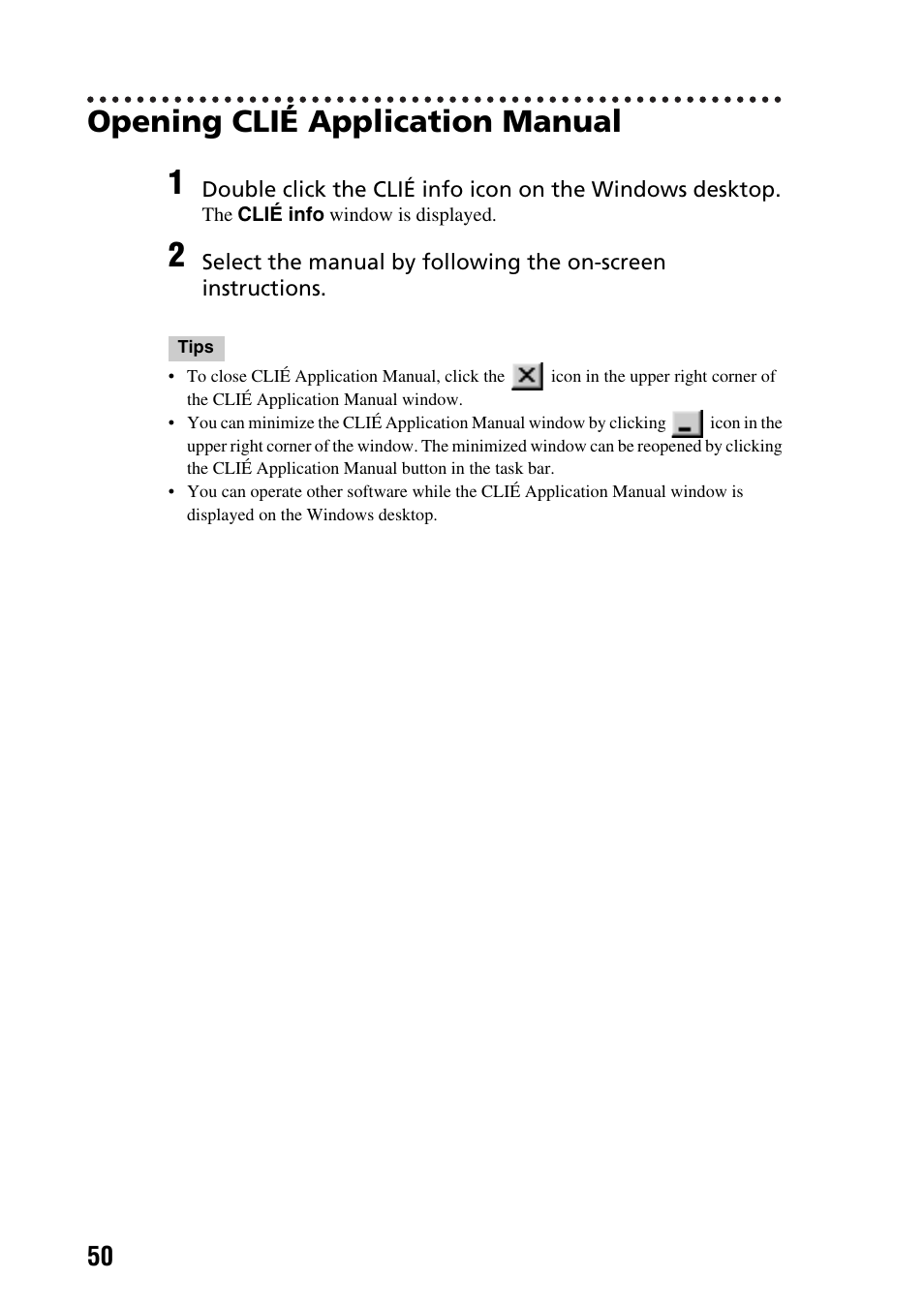 Opening clié application manual | Sony PEG-SJ22 User Manual | Page 50 / 71