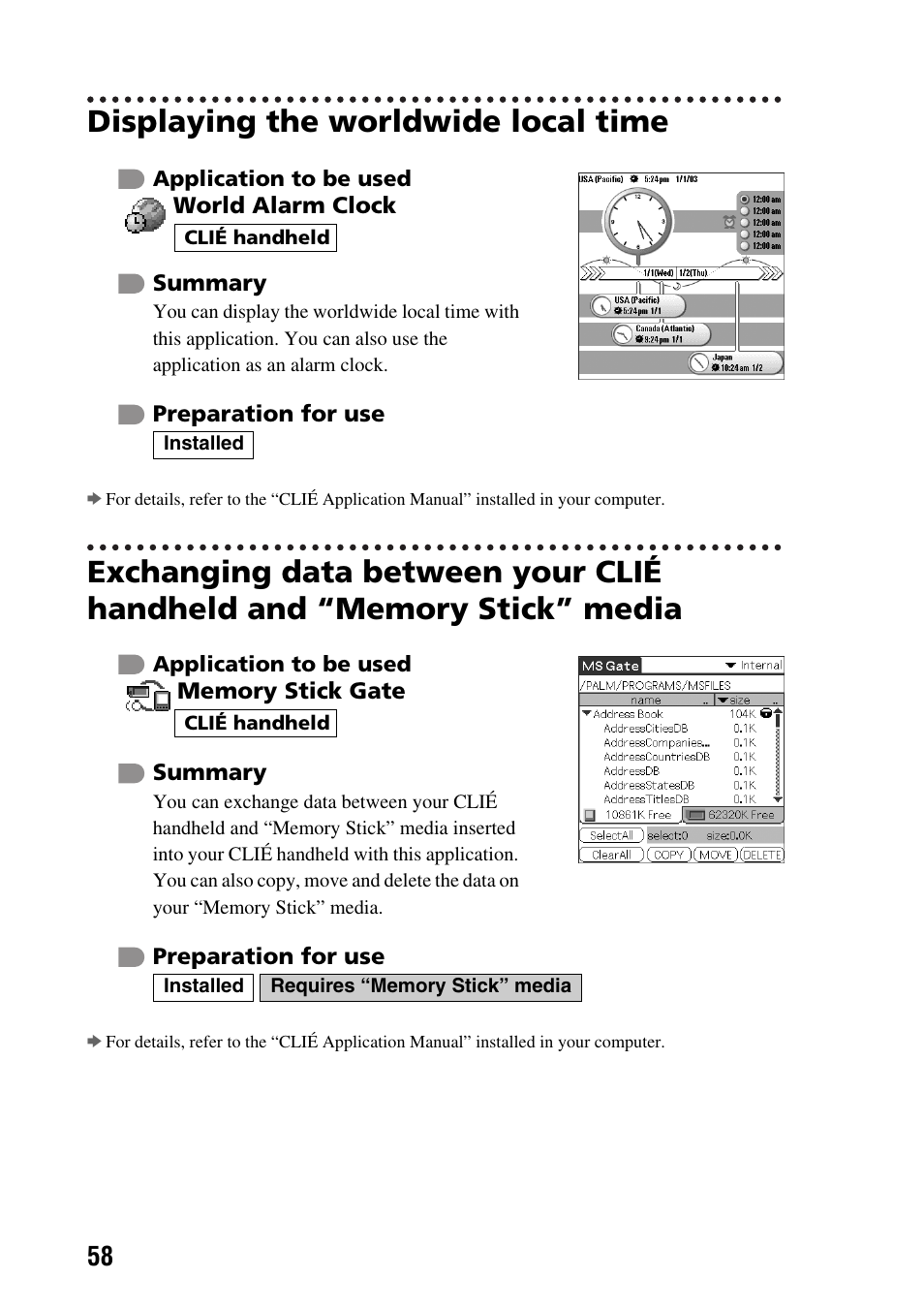 Displaying the worldwide local time | Sony PEG-SJ22 User Manual | Page 58 / 71