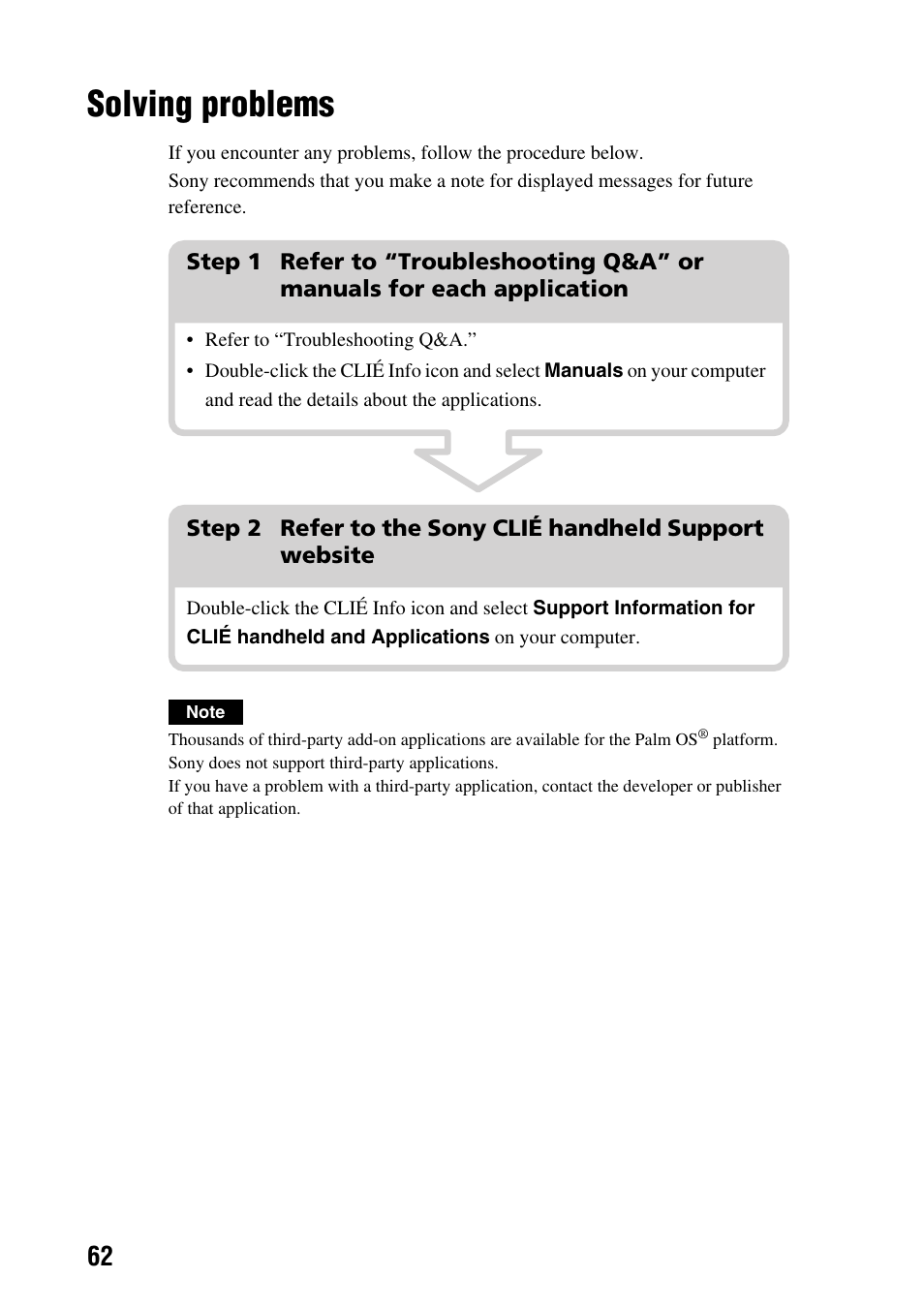 Solving problems | Sony PEG-SJ22 User Manual | Page 62 / 71