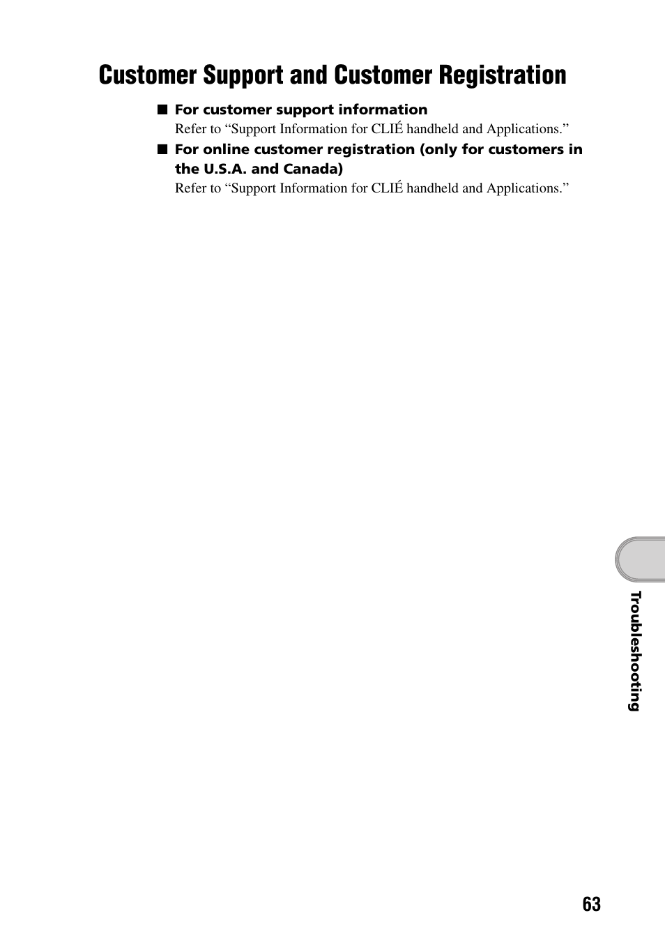 Customer support and customer registration, Customer support and customer, Registration | Sony PEG-SJ22 User Manual | Page 63 / 71