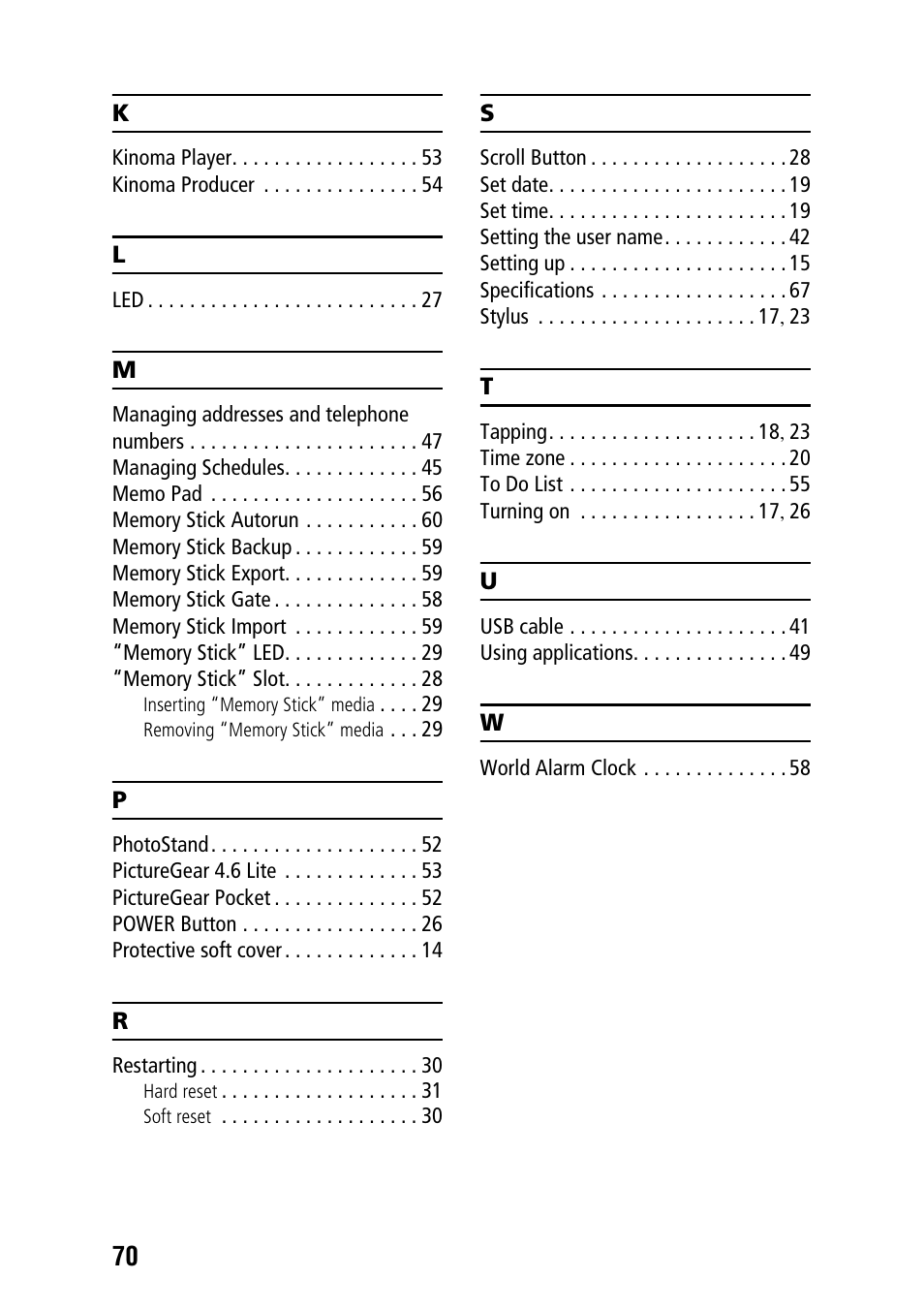 Sony PEG-SJ22 User Manual | Page 70 / 71