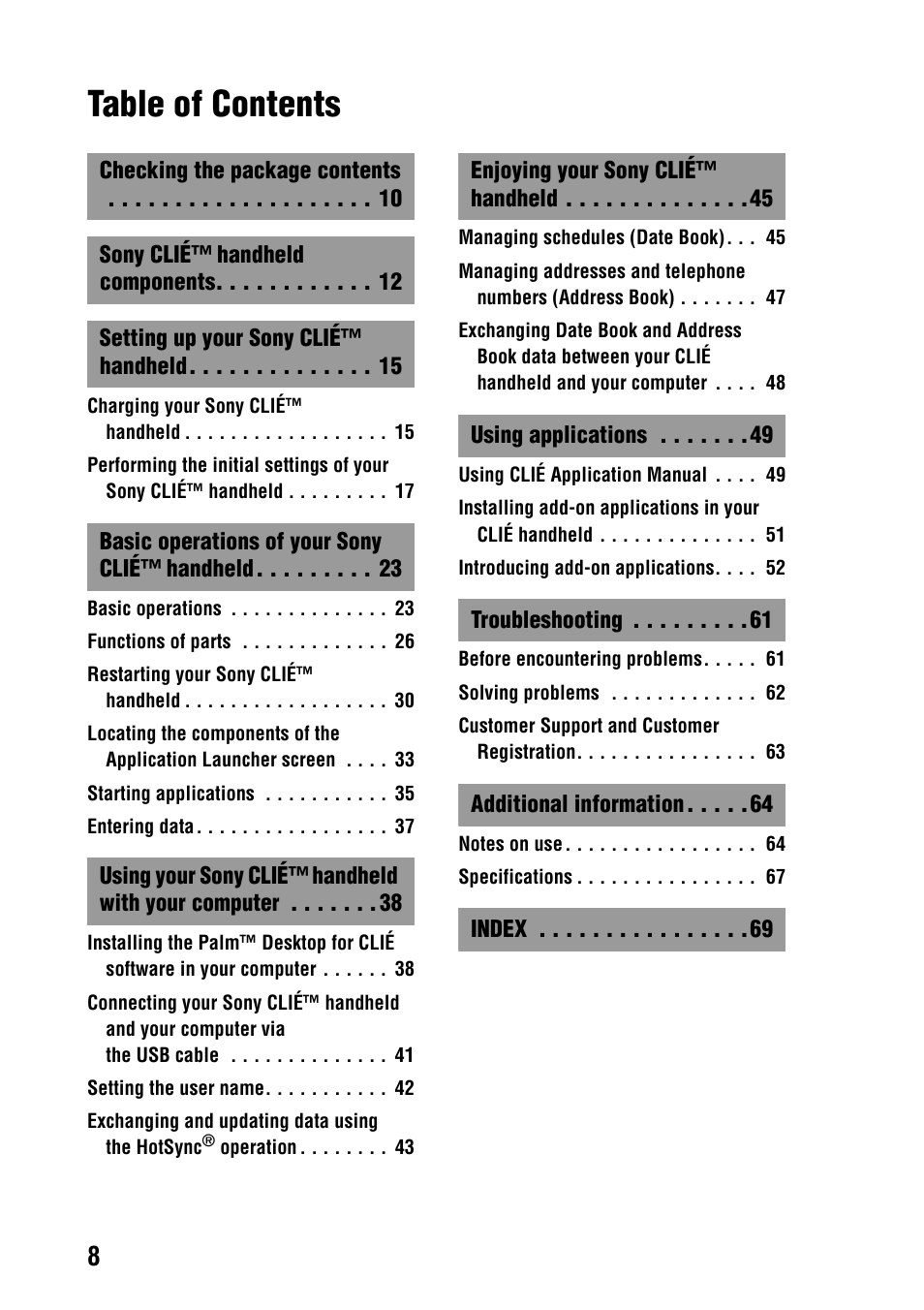 Sony PEG-SJ22 User Manual | Page 8 / 71