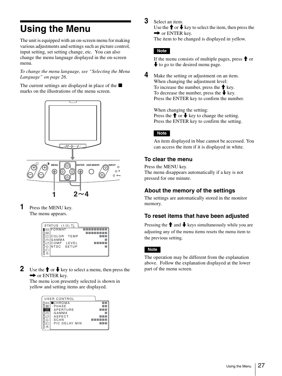 Using the menu | Sony LMD-2140MD User Manual | Page 27 / 43