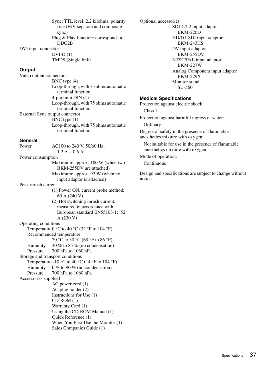 Sony LMD-2140MD User Manual | Page 37 / 43