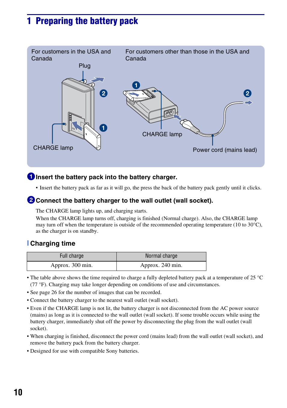 1 preparing the battery pack | Sony DSC-S780 User Manual | Page 10 / 40