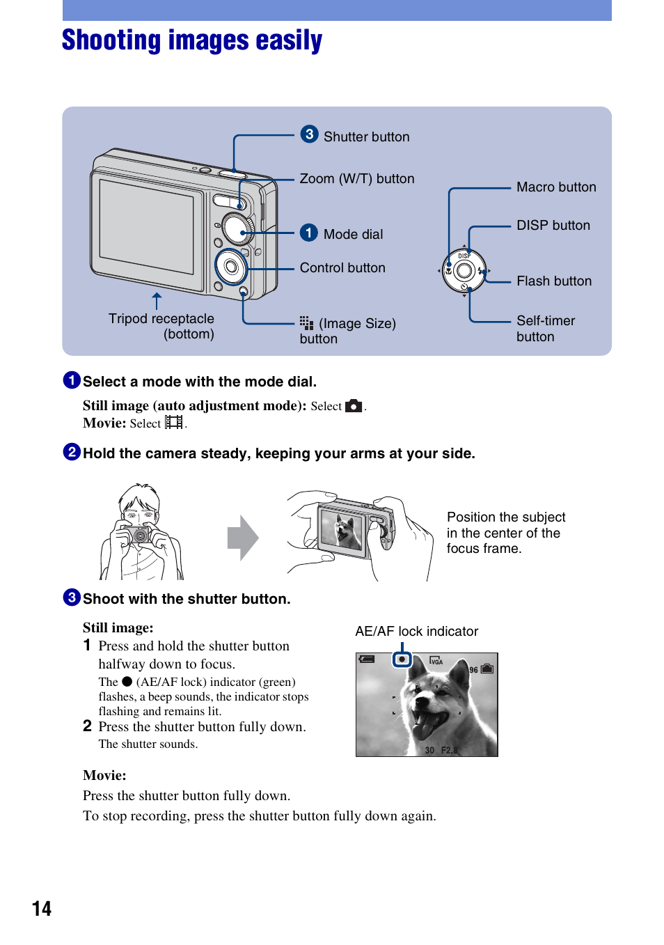 Shooting images easily | Sony DSC-S780 User Manual | Page 14 / 40