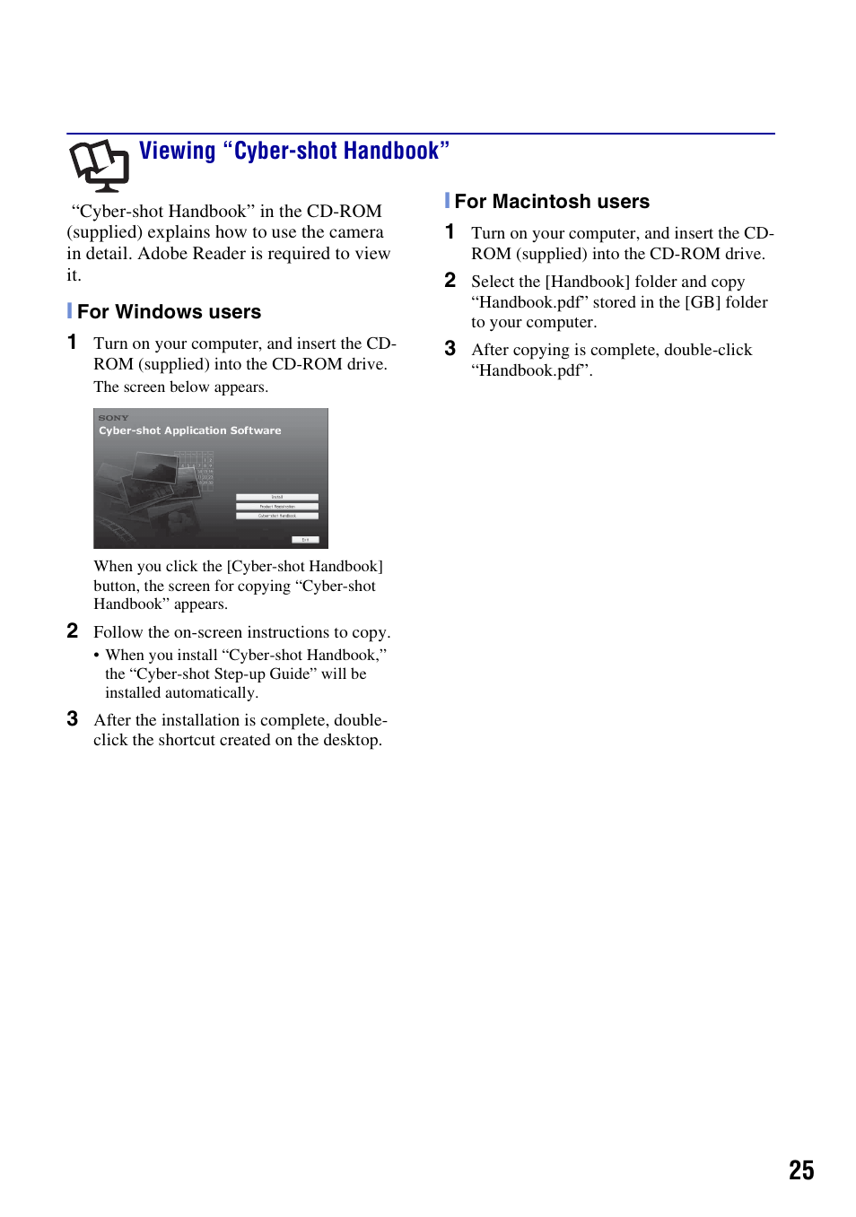 Viewing “cyber-shot handbook | Sony DSC-S780 User Manual | Page 25 / 40