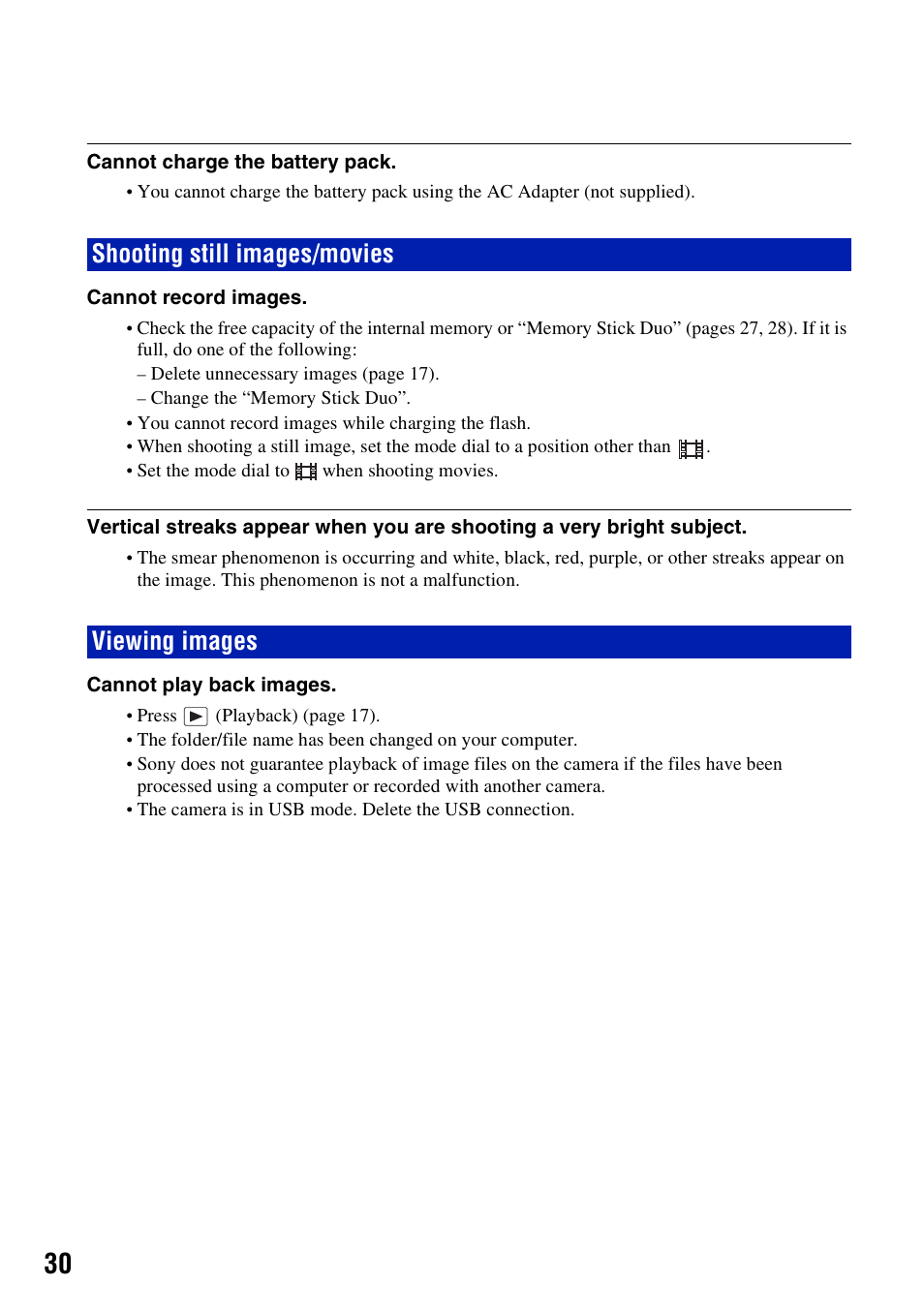 Shooting still images/movies, Viewing images, Shooting still images/movies viewing images | Sony DSC-S780 User Manual | Page 30 / 40