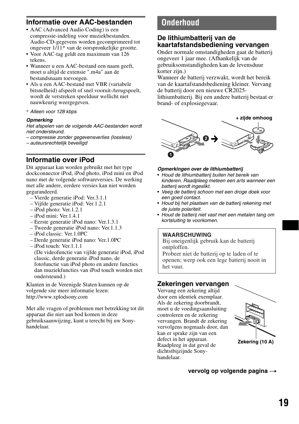 Informatie over aac-bestanden, Informatie over ipod, Onderhoud | Informatie over aac-bestanden informatie over ipod | Sony CDX-GT55IP User Manual | Page 113 / 120