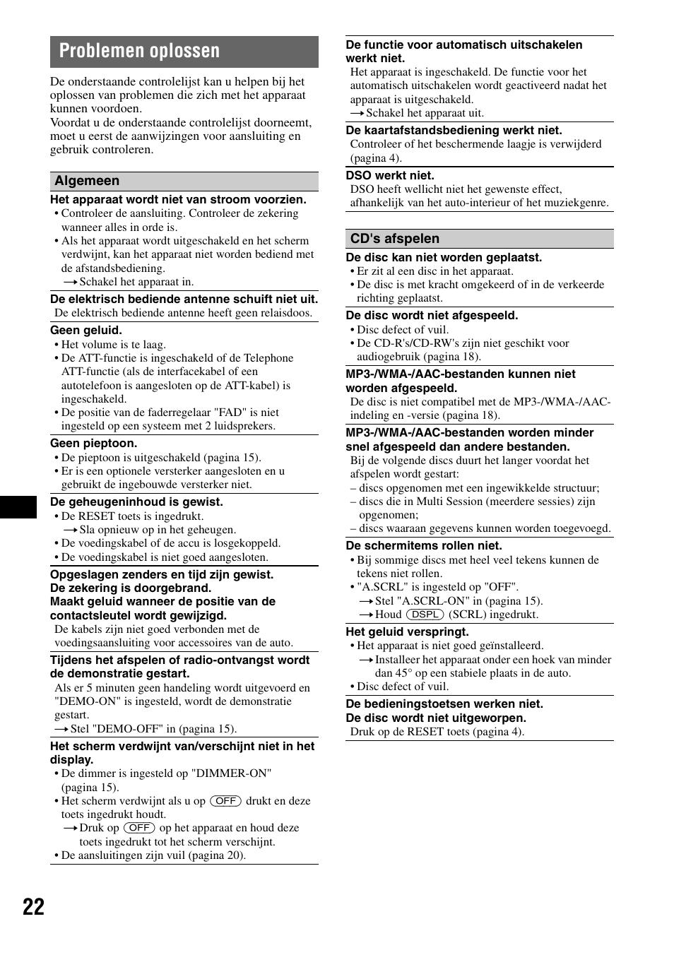 Problemen oplossen | Sony CDX-GT55IP User Manual | Page 116 / 120