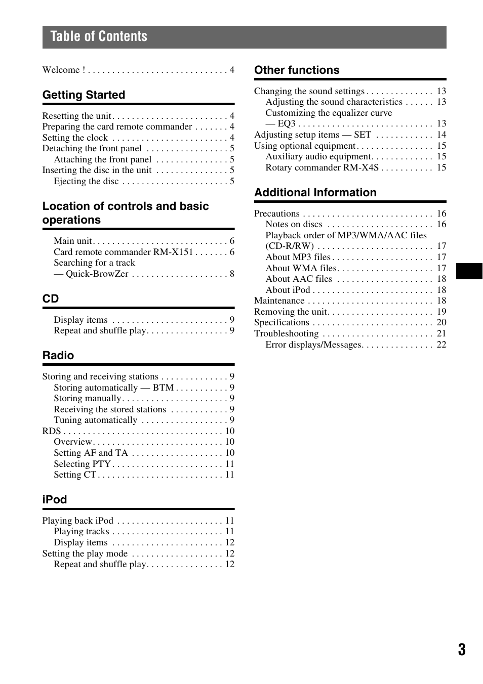 Sony CDX-GT55IP User Manual | Page 3 / 120