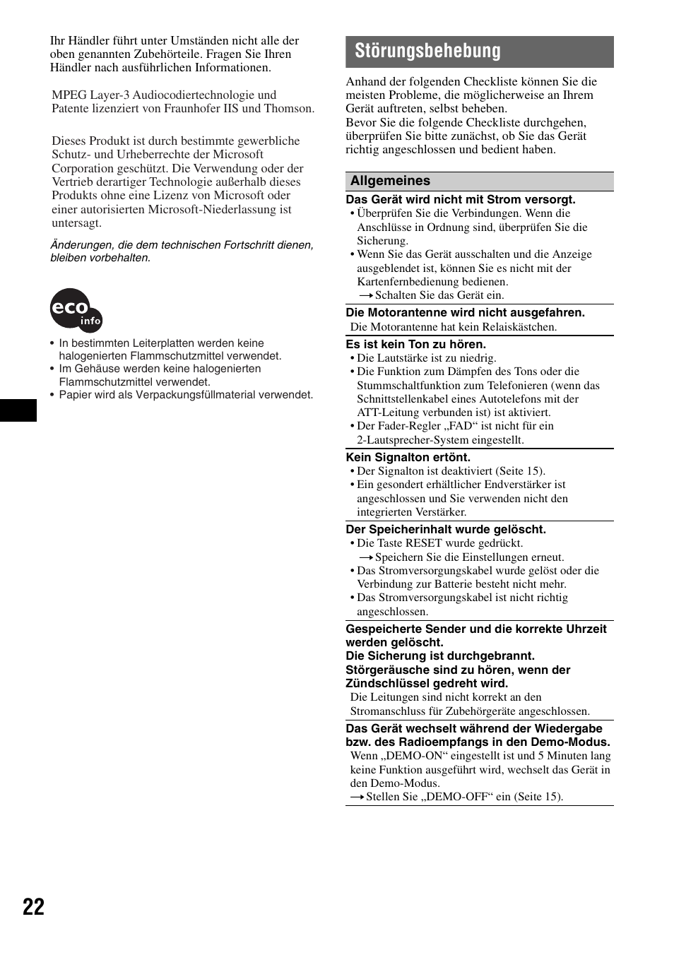 Störungsbehebung | Sony CDX-GT55IP User Manual | Page 44 / 120