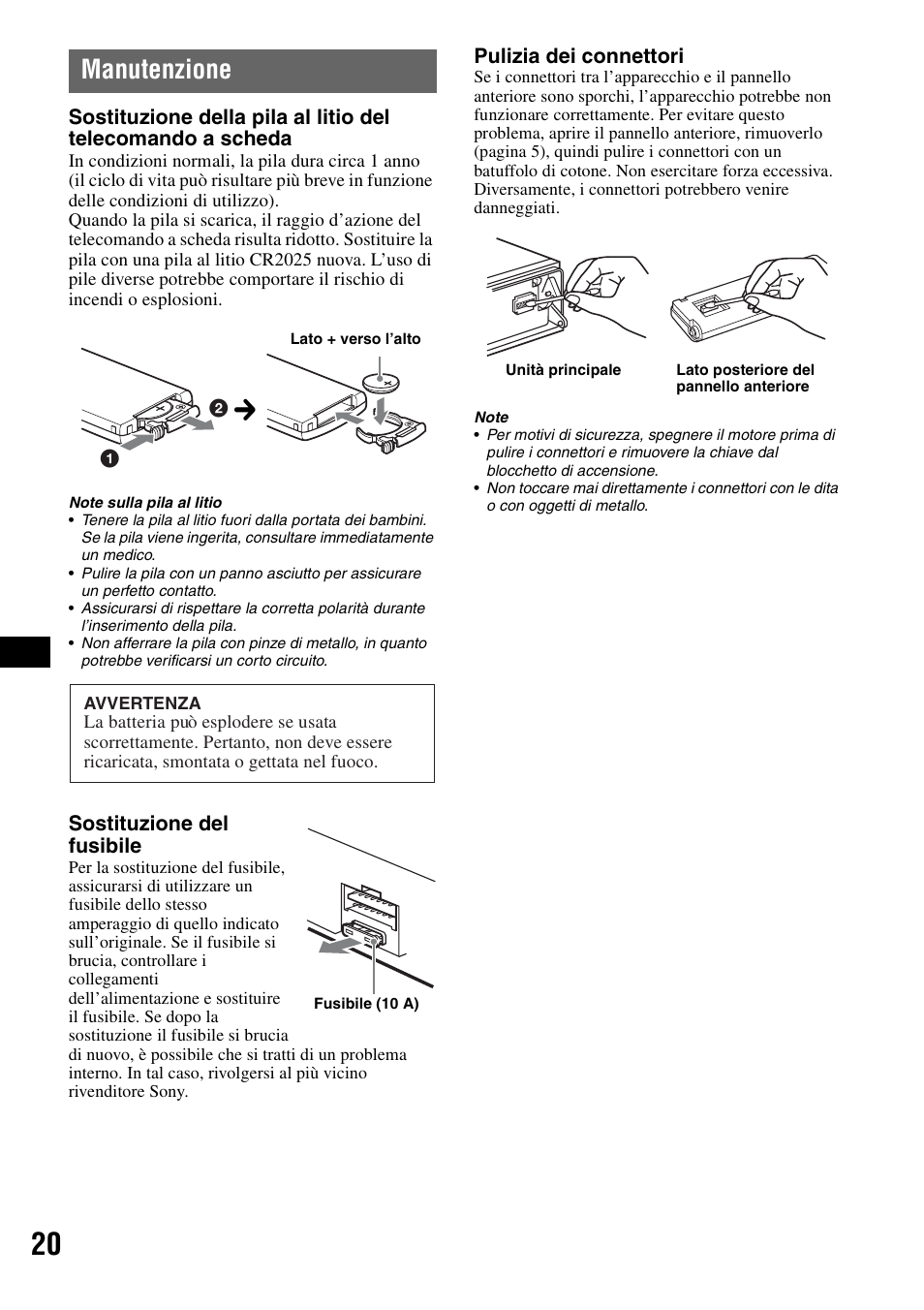 Manutenzione | Sony CDX-GT55IP User Manual | Page 90 / 120