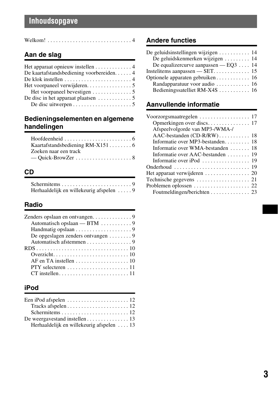 Inhoudsopgave | Sony CDX-GT55IP User Manual | Page 97 / 120