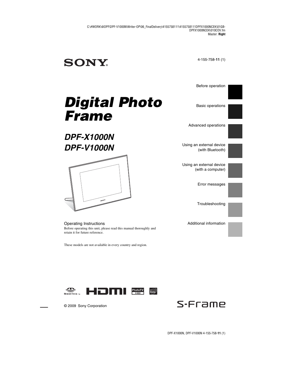 Sony S-Frame DPF-V1000N User Manual | 80 pages