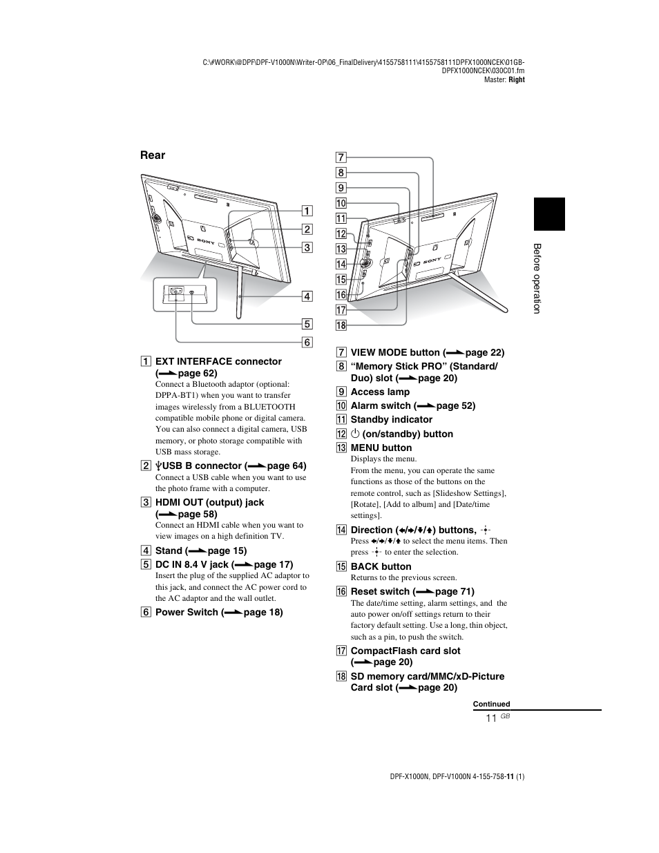 Sony S-Frame DPF-V1000N User Manual | Page 11 / 80