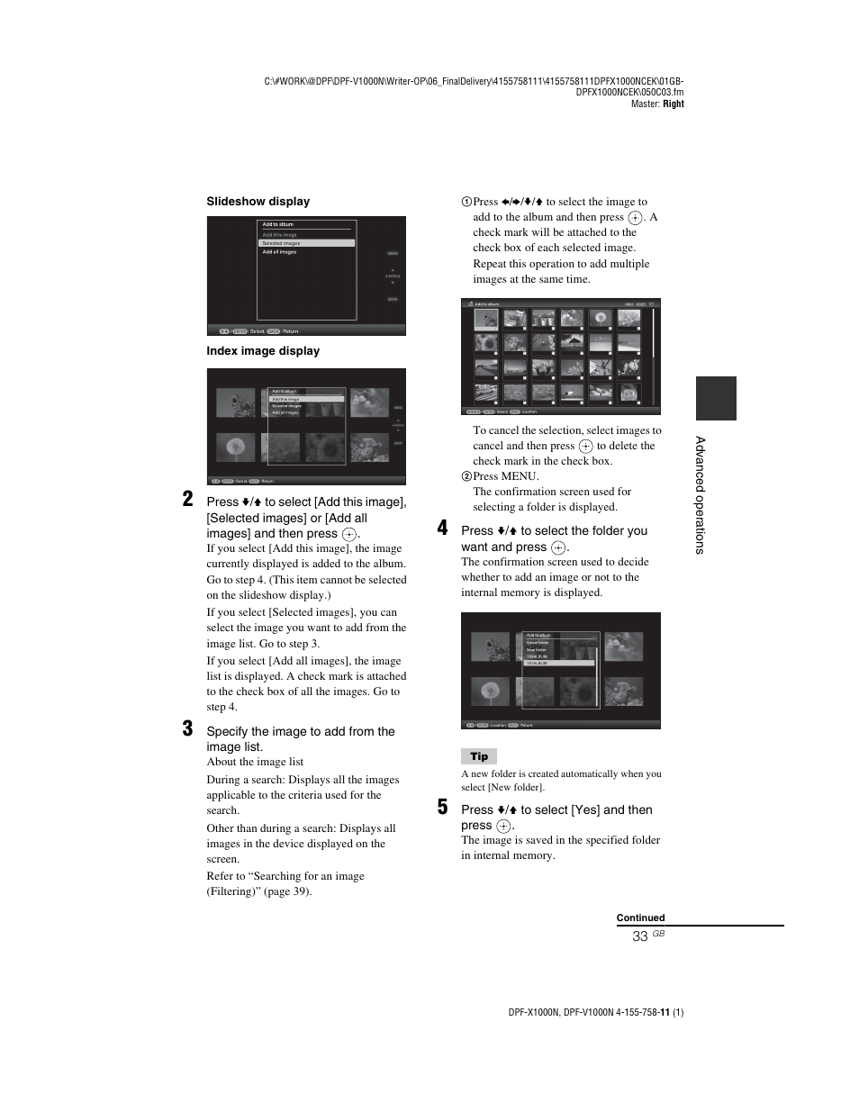 Sony S-Frame DPF-V1000N User Manual | Page 33 / 80