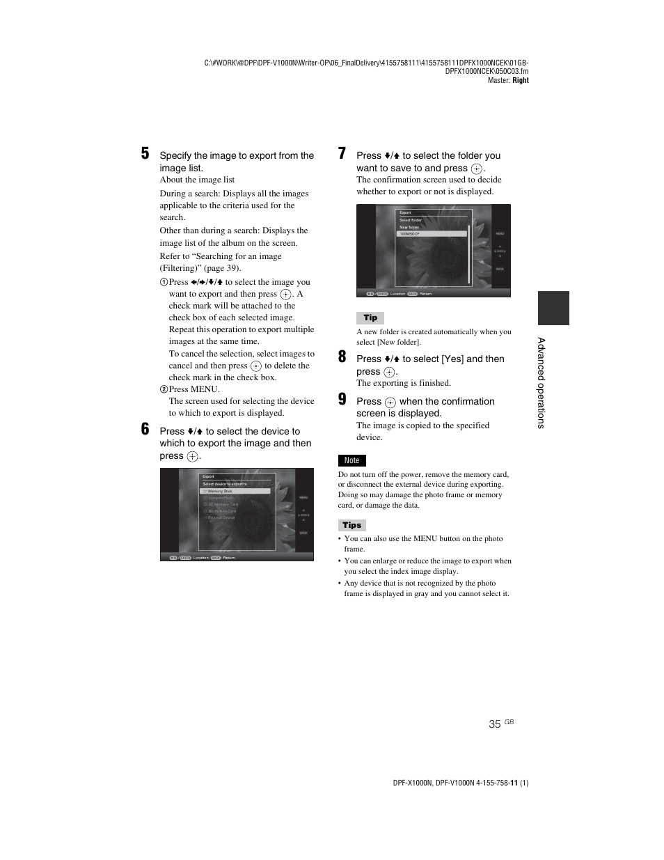Sony S-Frame DPF-V1000N User Manual | Page 35 / 80