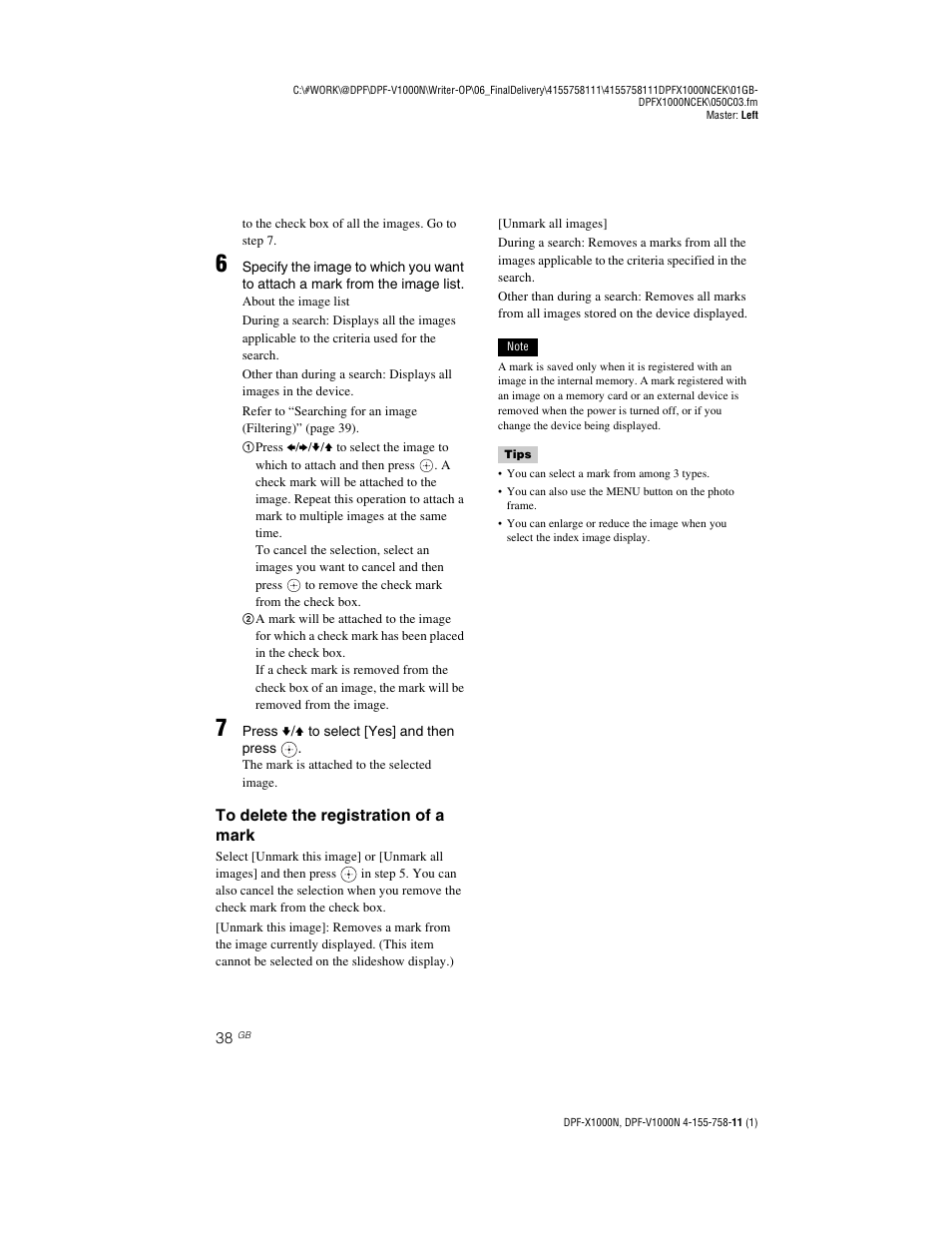 Sony S-Frame DPF-V1000N User Manual | Page 38 / 80
