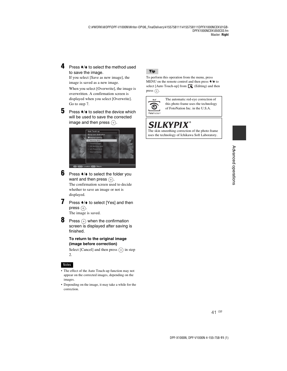 Sony S-Frame DPF-V1000N User Manual | Page 41 / 80