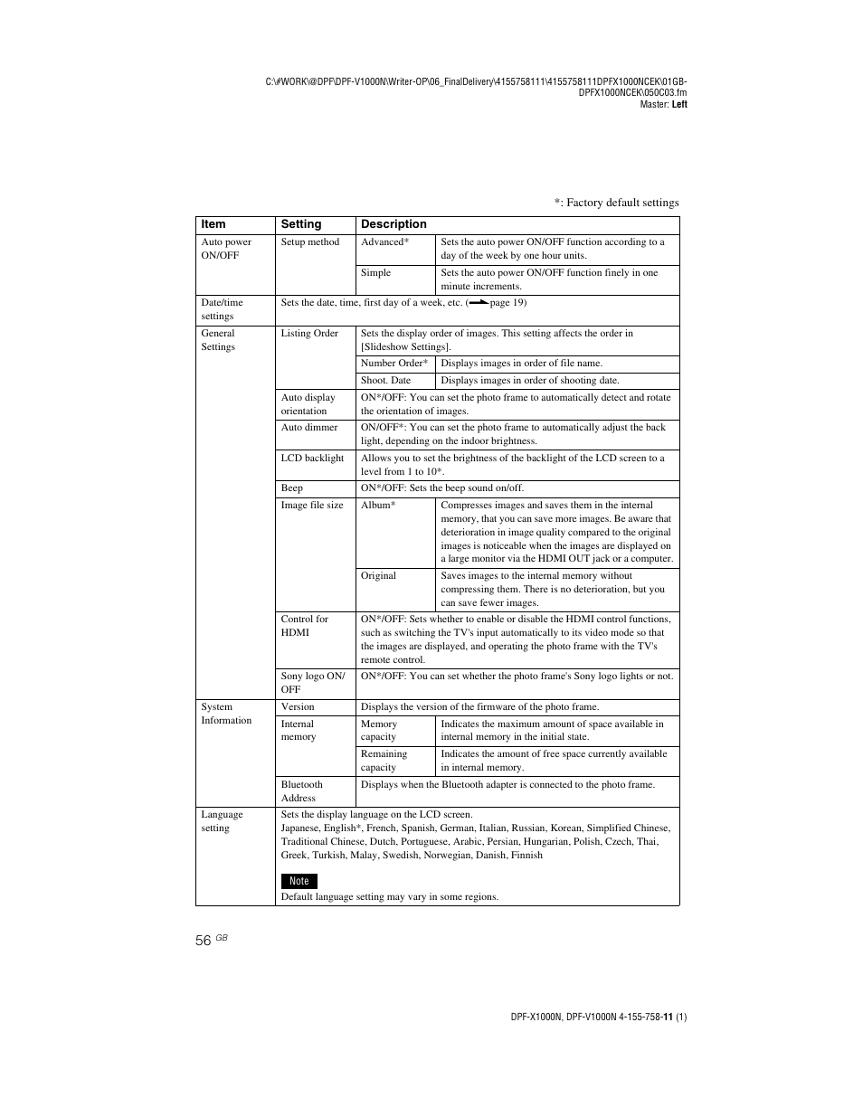Sony S-Frame DPF-V1000N User Manual | Page 56 / 80