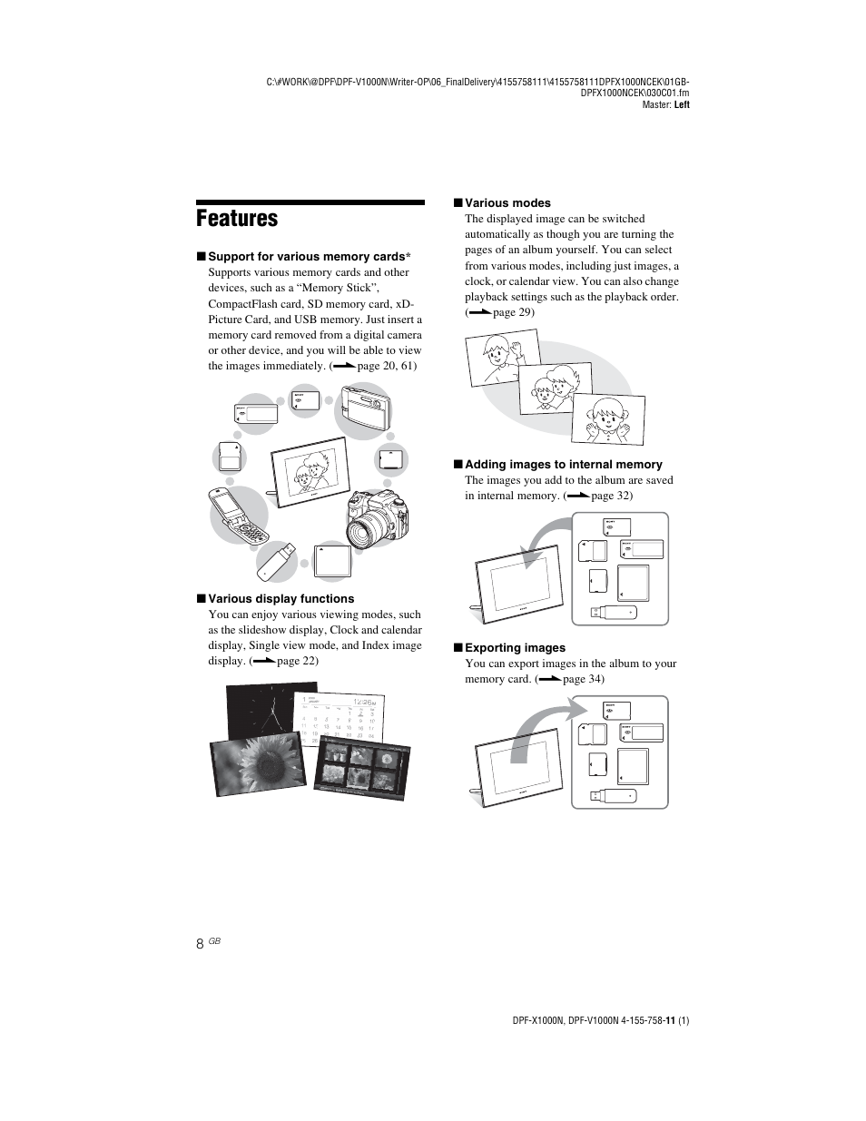 Features | Sony S-Frame DPF-V1000N User Manual | Page 8 / 80