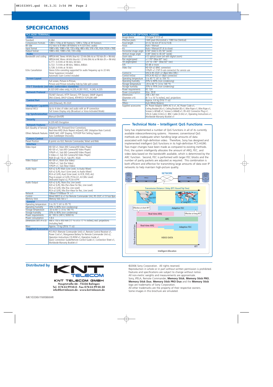 Specifications, Distributed by | Sony IPELATM PCS-HG90 User Manual | Page 2 / 2