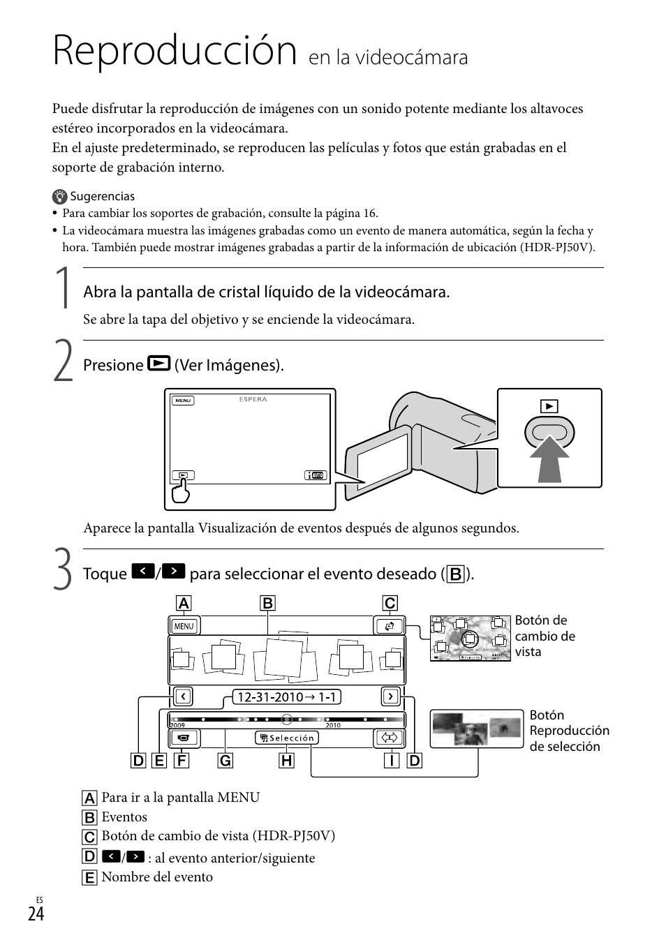 Reproducción en la videocámara, Reproducción, En.la.videocámara | Sony XR160 User Manual | Page 100 / 151
