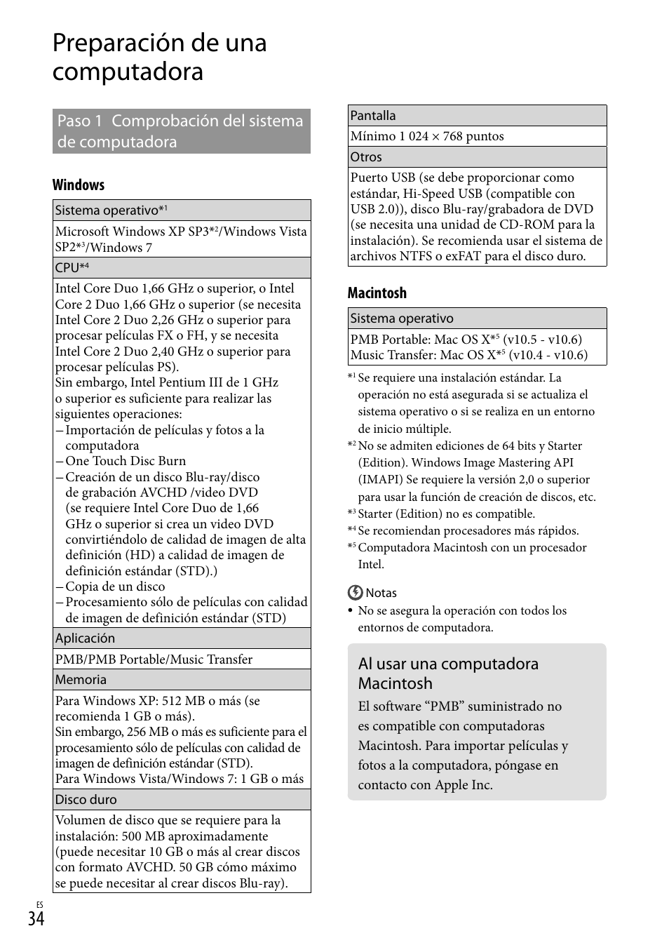 Preparación de una computadora, Al usar una computadora macintosh, Paso 1 comprobación del sistema de computadora | Windows, Macintosh | Sony XR160 User Manual | Page 110 / 151