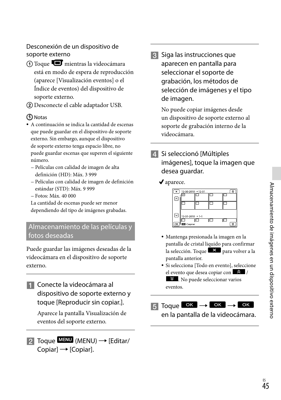 Almacenamiento de las películas y fotos deseadas | Sony XR160 User Manual | Page 121 / 151