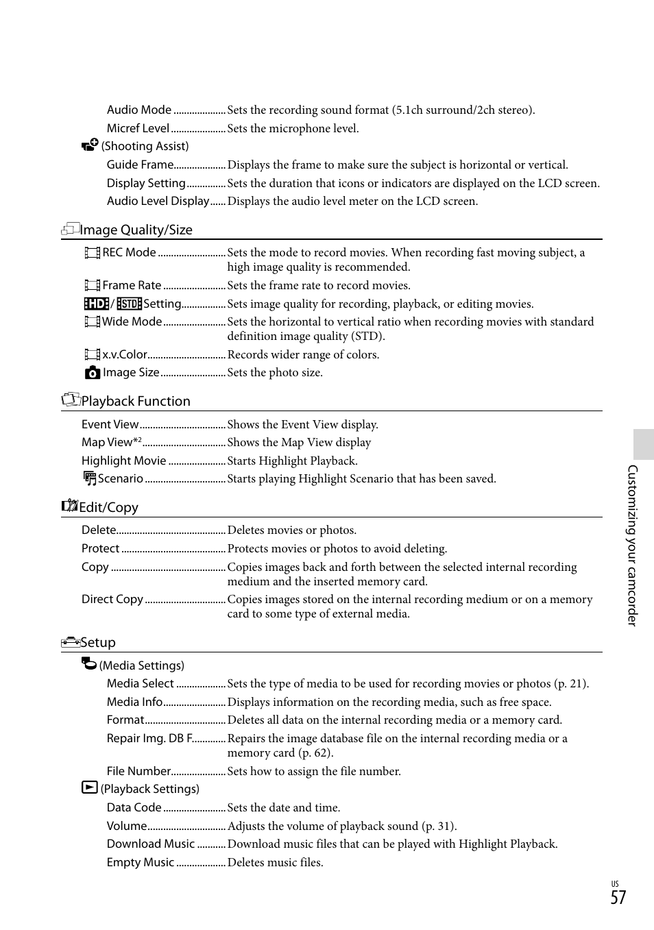 Sony XR160 User Manual | Page 57 / 151