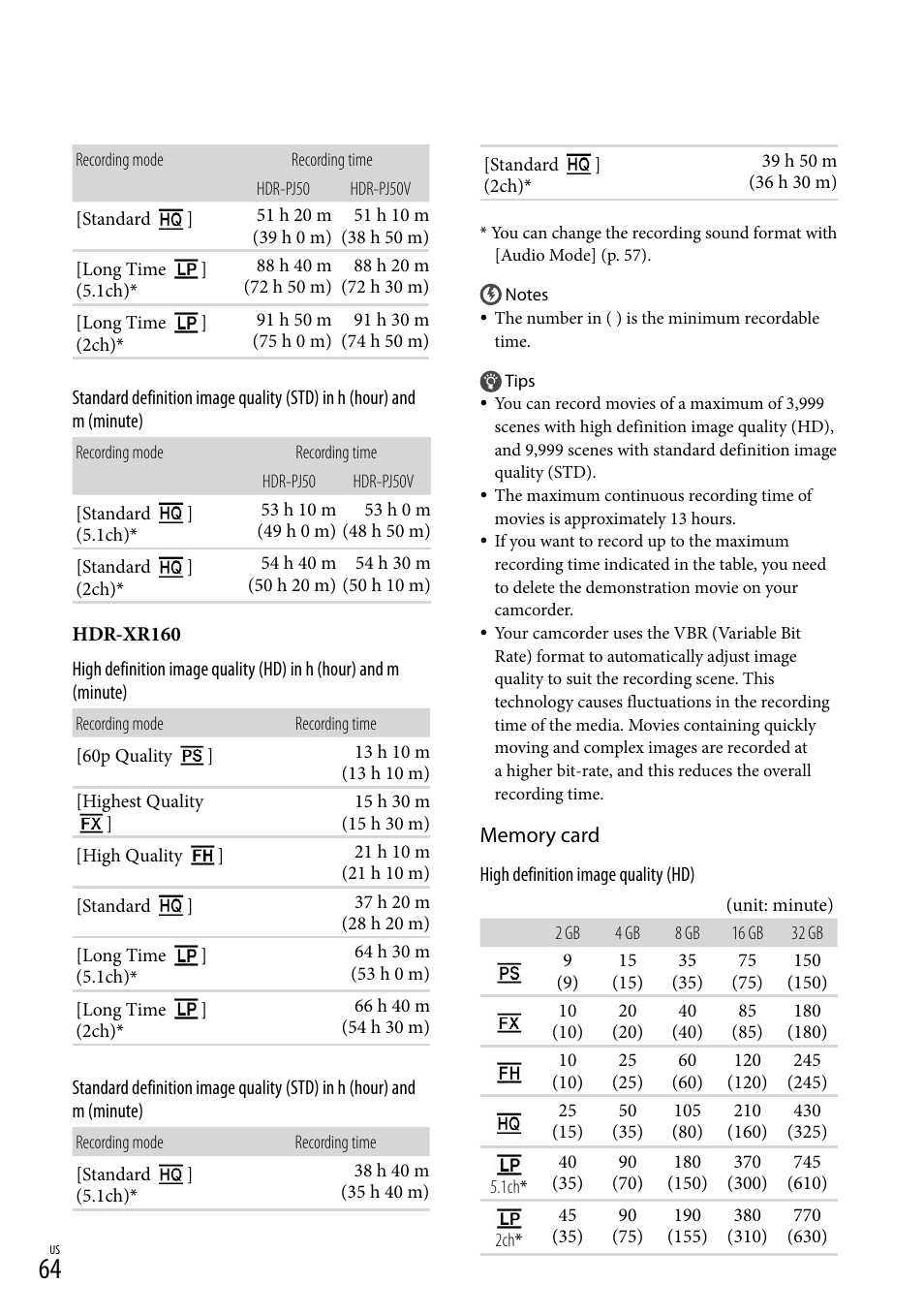 Sony XR160 User Manual | Page 64 / 151