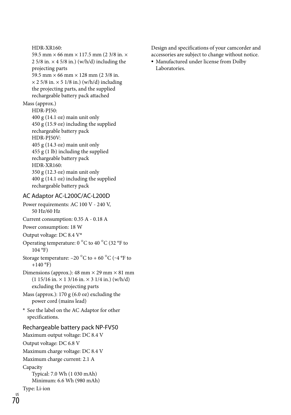 Sony XR160 User Manual | Page 70 / 151