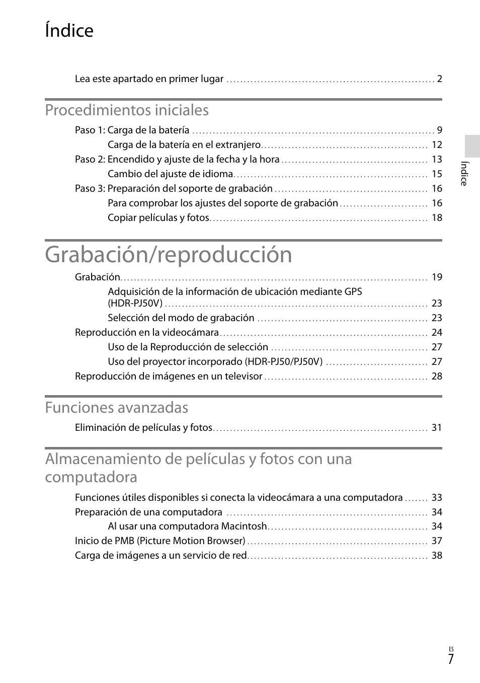 Índice, Grabación/reproducción, Procedimientos iniciales | Funciones avanzadas | Sony XR160 User Manual | Page 83 / 151