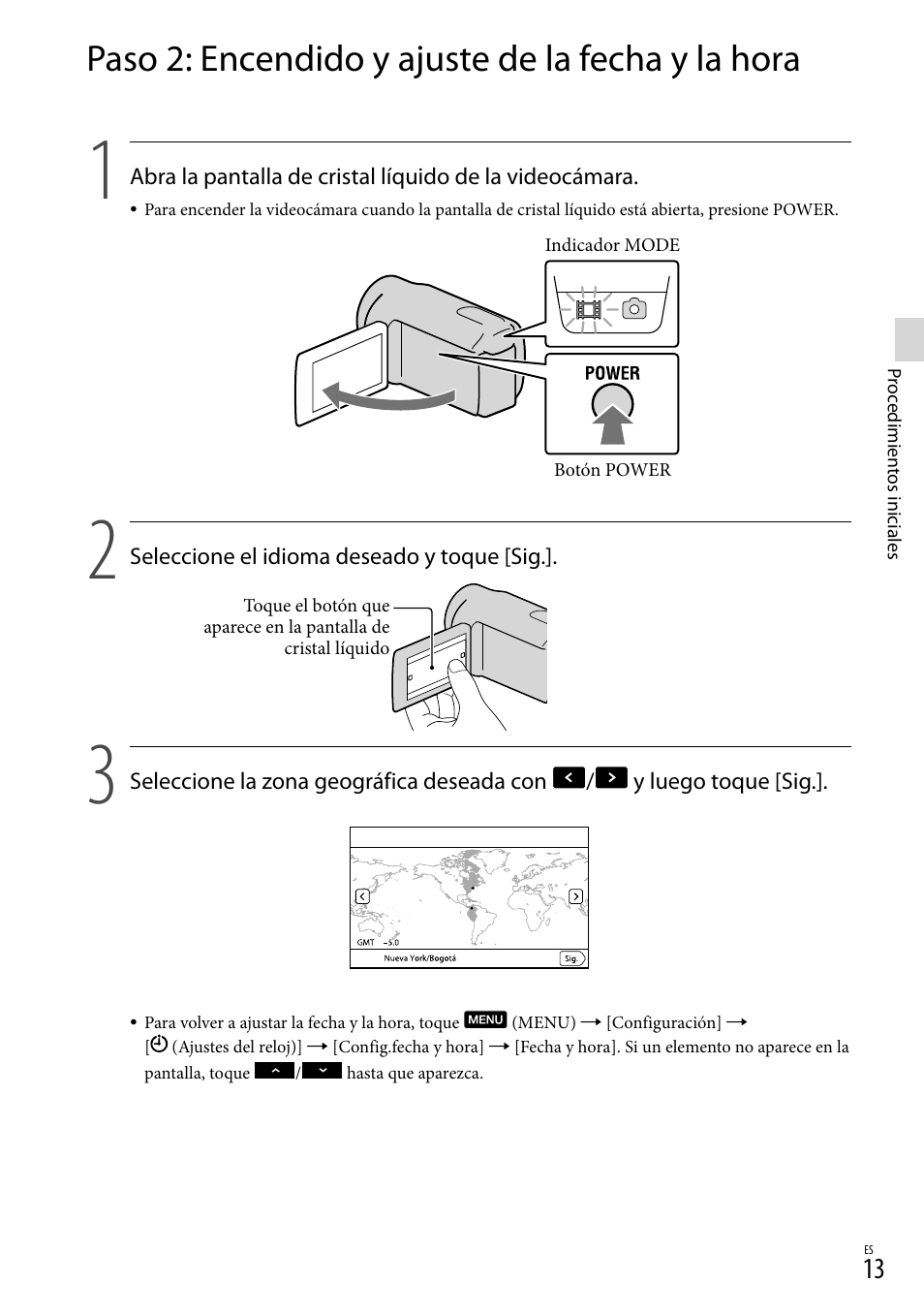 Paso 2: encendido y ajuste de la fecha y la hora | Sony XR160 User Manual | Page 89 / 151