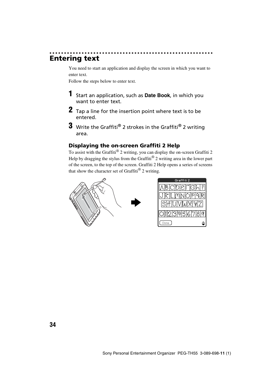 Entering text | Sony PEG-TH55 User Manual | Page 34 / 104