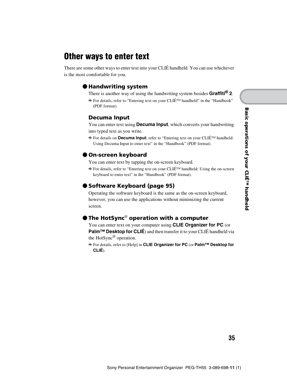 Other ways to enter text | Sony PEG-TH55 User Manual | Page 35 / 104